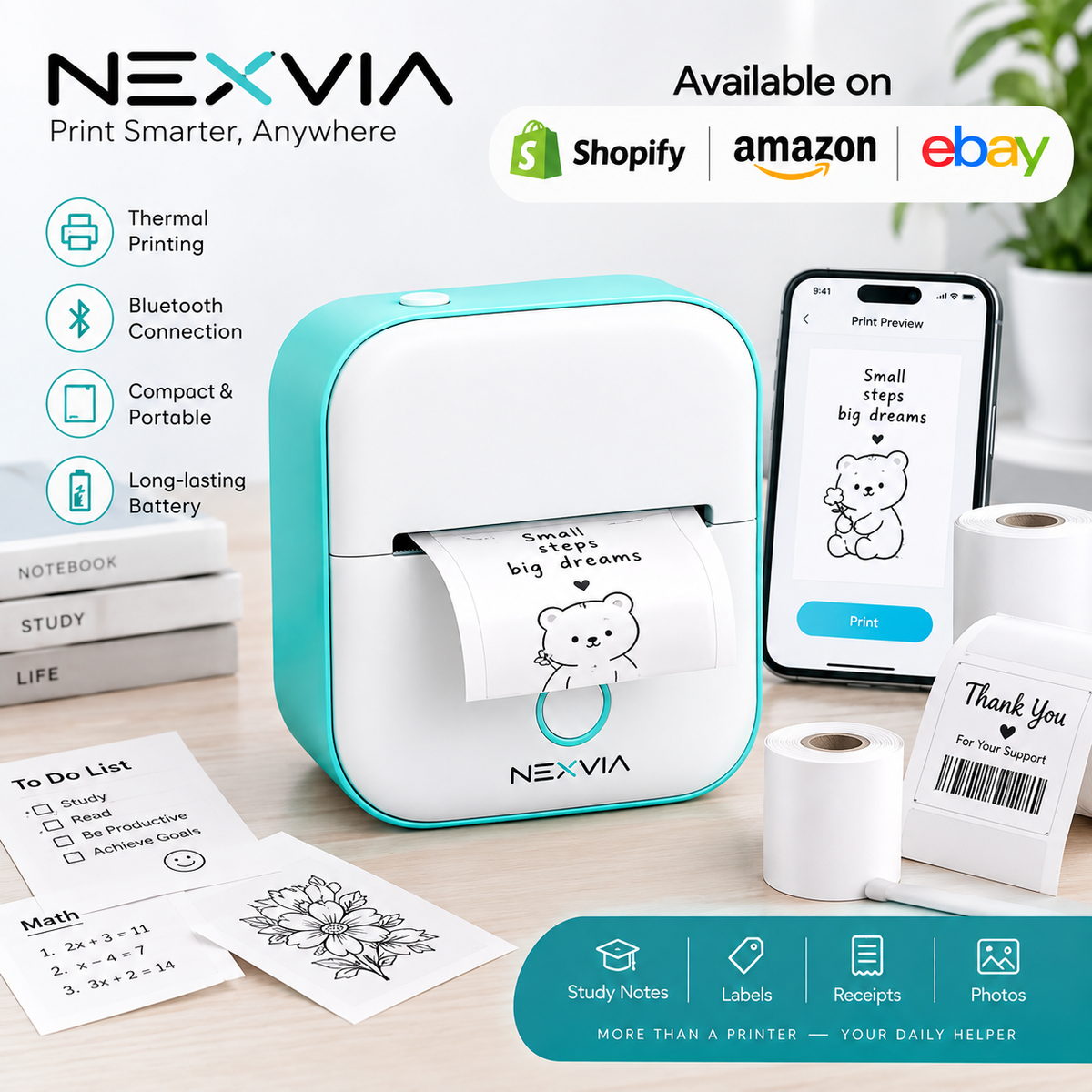 Nexvia T02 Thermal Label Printer Wireless Bluetooth Portable Label Maker