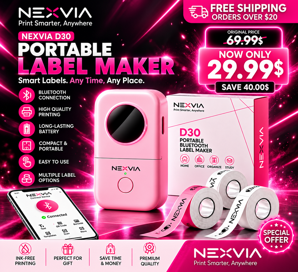 NEXVIA D30 Portable Label Maker Bluetooth Thermal Printer Sticker Labels