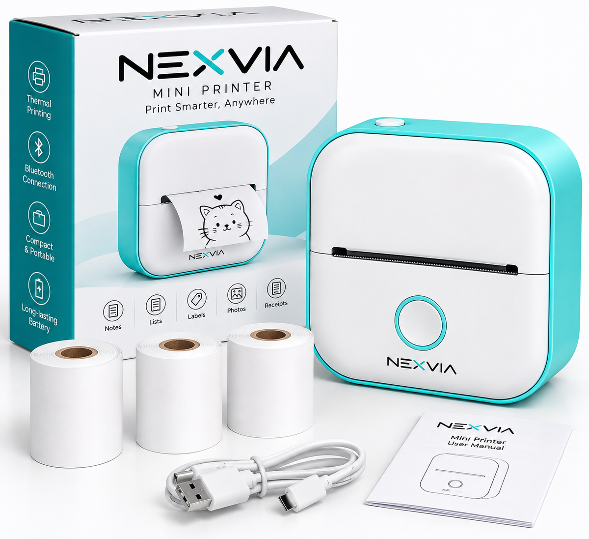 Nexvia T02 Thermal Label Printer Wireless Bluetooth Portable Label Maker