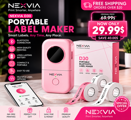 NEXVIA D30 Portable Label Maker Bluetooth Thermal Printer Sticker Labels