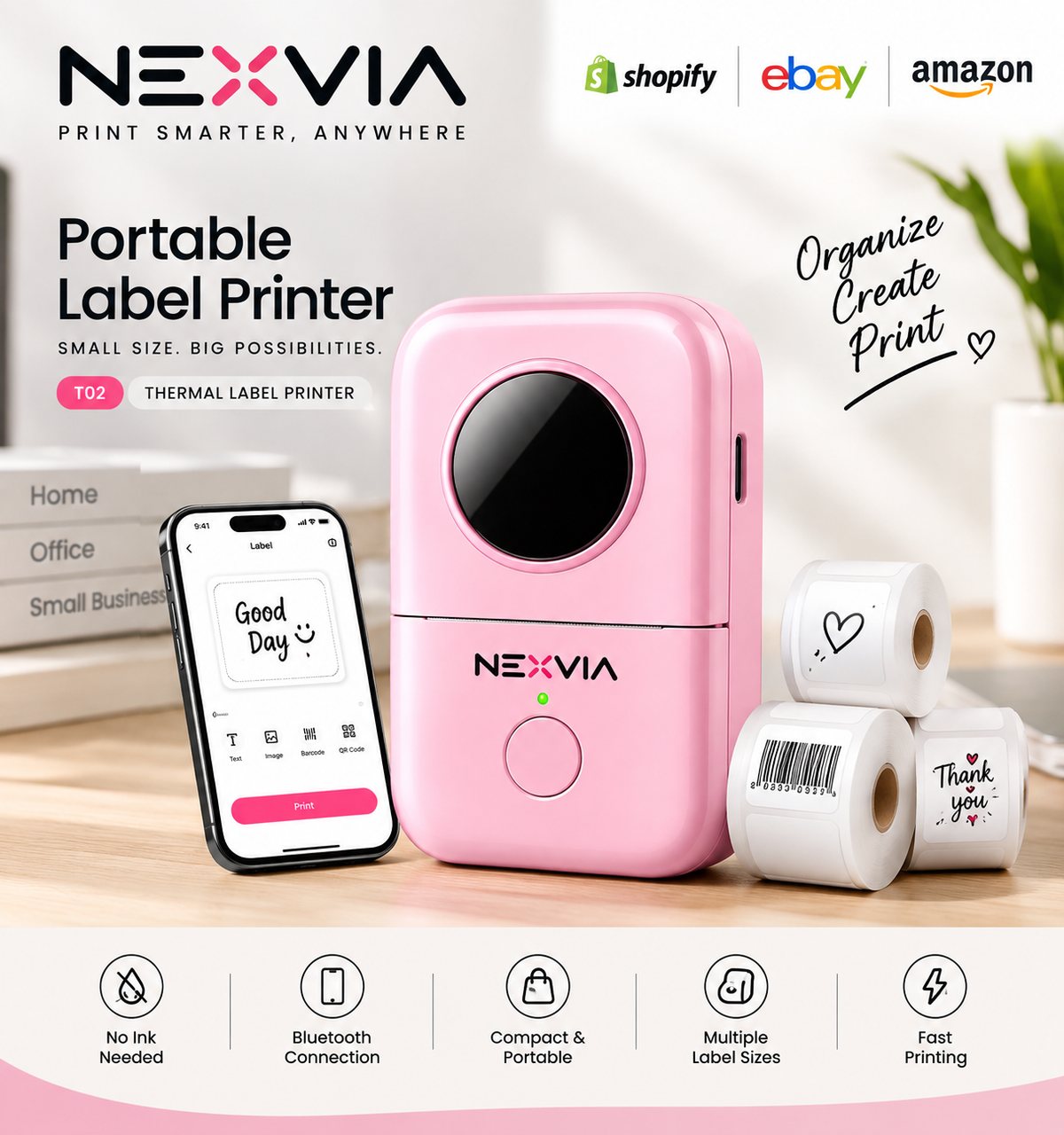 NEXVIA D30 Portable Label Maker Bluetooth Thermal Printer Sticker Labels