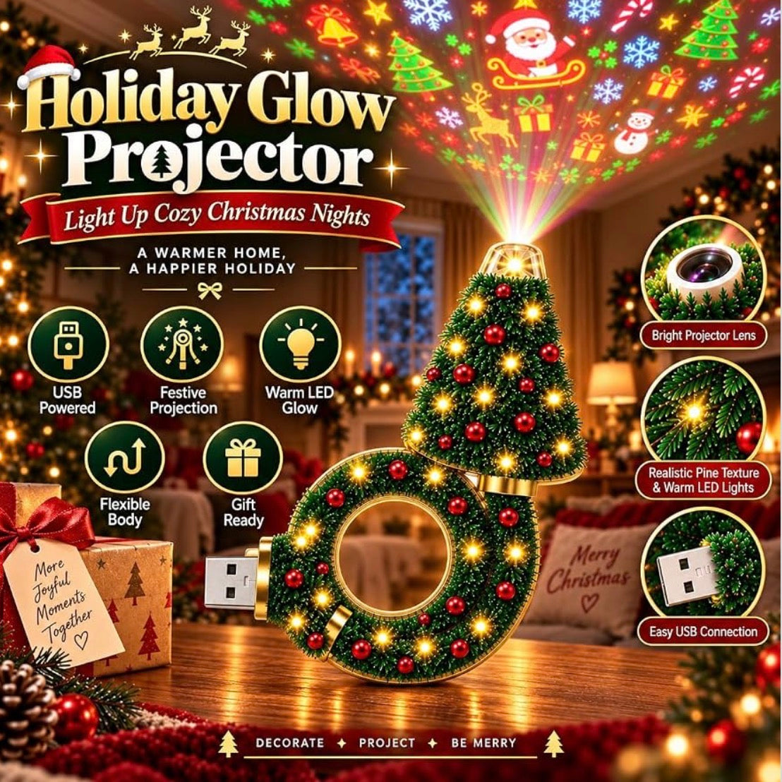 Christmas Projector Indoor, 6 Holiday Scenes 360° Flexible Neck