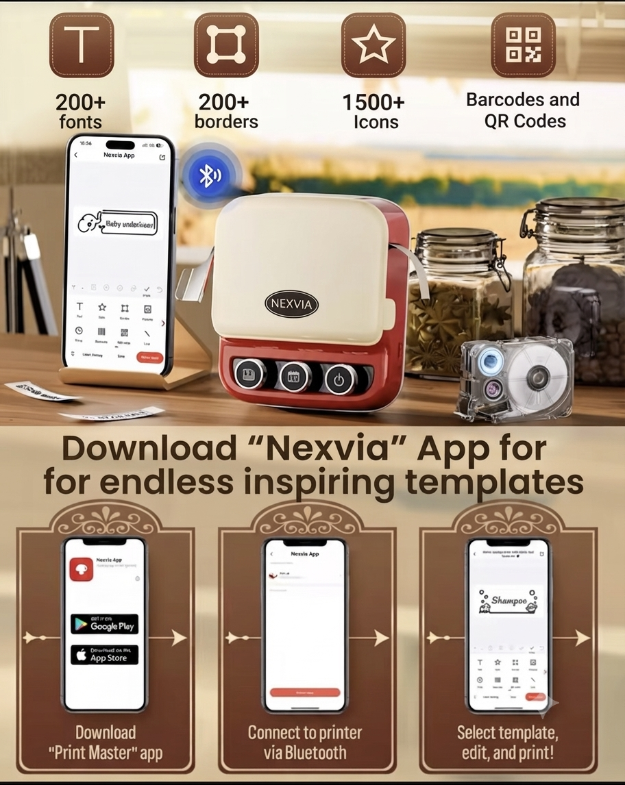 Nexvia™ P15 Portable Mini Label Maker & Ribbon Printer