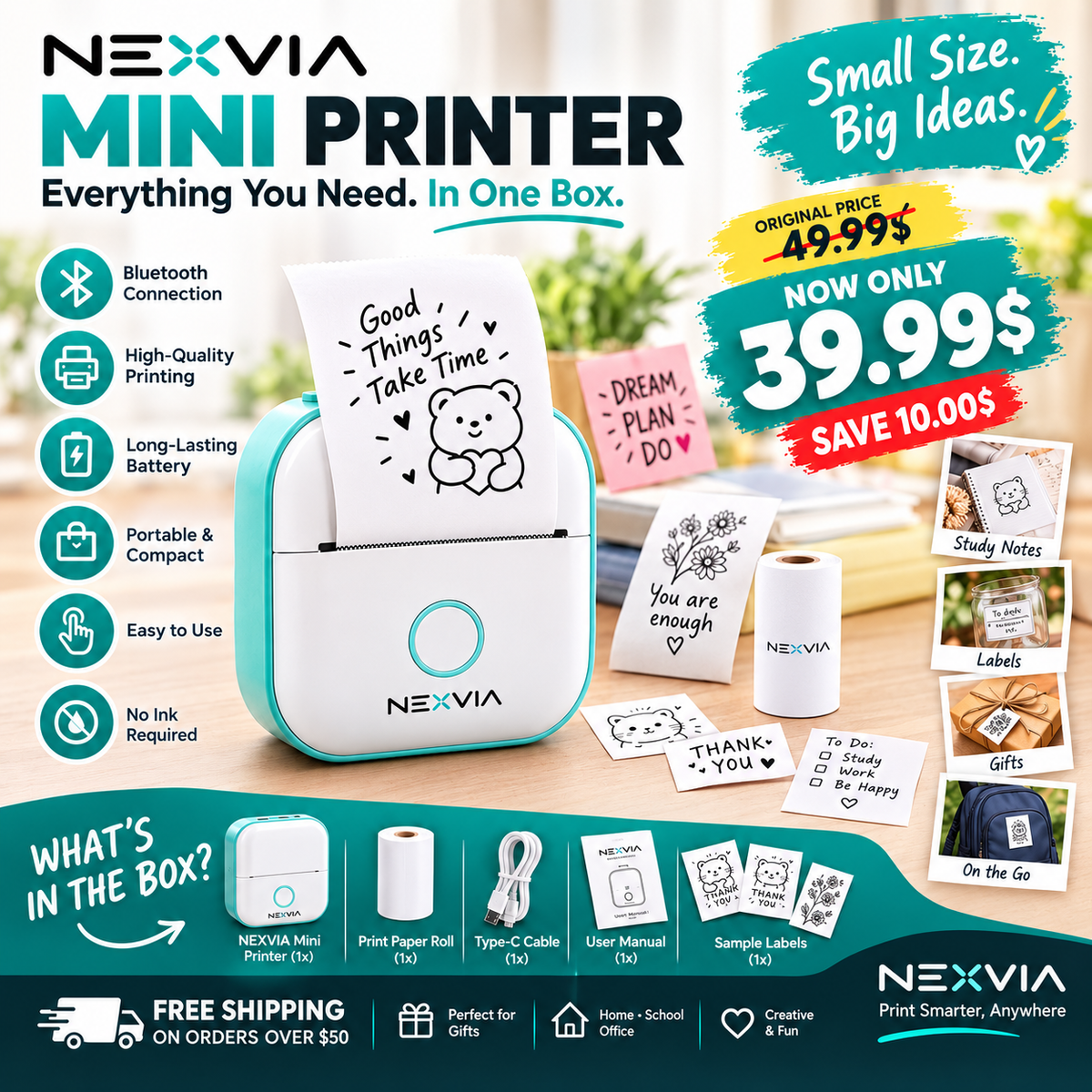 Nexvia T02 Thermal Label Printer Wireless Bluetooth Portable Label Maker