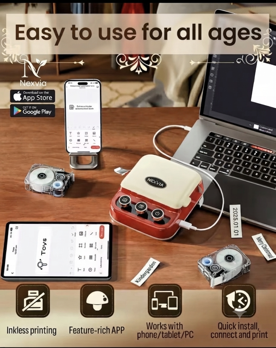 Nexvia™ P15 Portable Mini Label Maker & Ribbon Printer